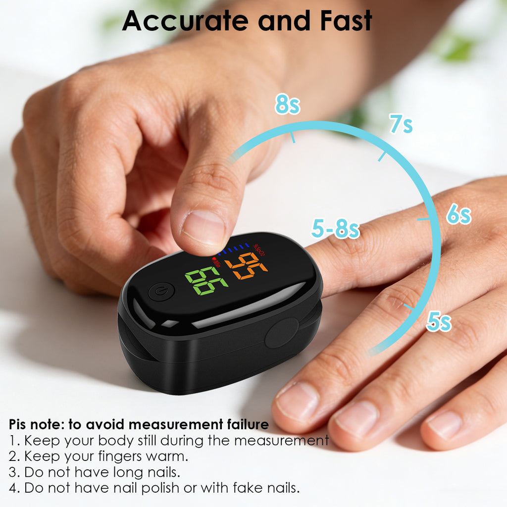 A Portable Fingertip Pulse Oximeter With A Black Design And OLED Display, Designed For Accurate And Rapid SpO2 Readings, Suitable For Heart Rate Monitoring At Home And Outdoors.