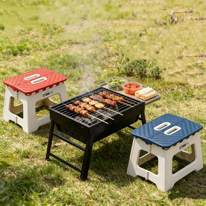 Portable Folding Stool Heavy-Duty Compact Lightweight – Non-Slip Square Plastic Stool with Carry Handle for Camping Hiking BBQ Fishing Outdoor Use