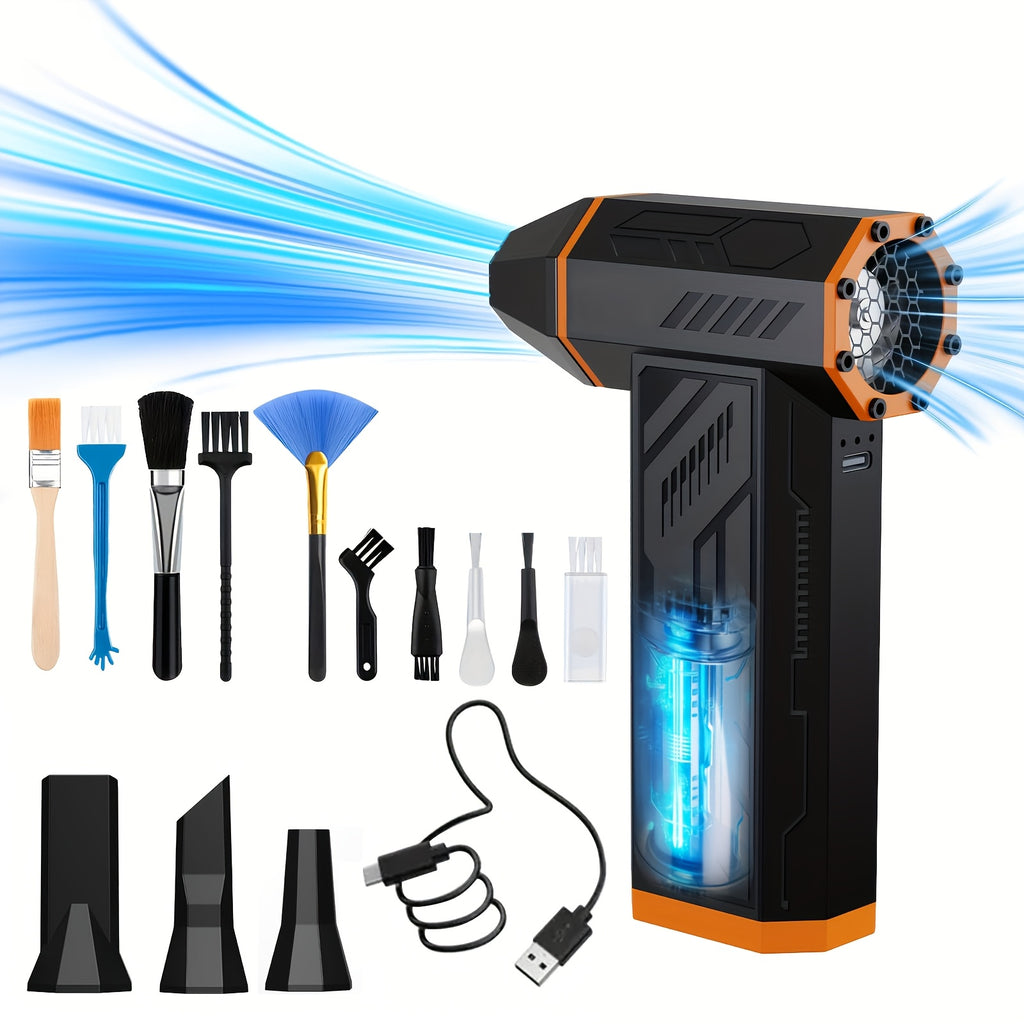 Compressed Air Duster Collector 130000 RPM High Power Violent Fan, 4000Mah Battery Wireless Rechargeable Turbo Blower, 4-Gear Adjustable Cordless Handheld Hair Dryer, Snow Blower, Suitable for Car, Keyboard, Outdoor, Camping Tools