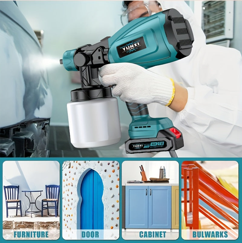 Cordless Electric Paint Spray Gun - Rechargeable Lithium Battery HVLP Sprayer for Home Walls, Furniture, Cabinets, Fences & Doors - Wireless High-Voltage Airless Painting Tool, Easy to Clean