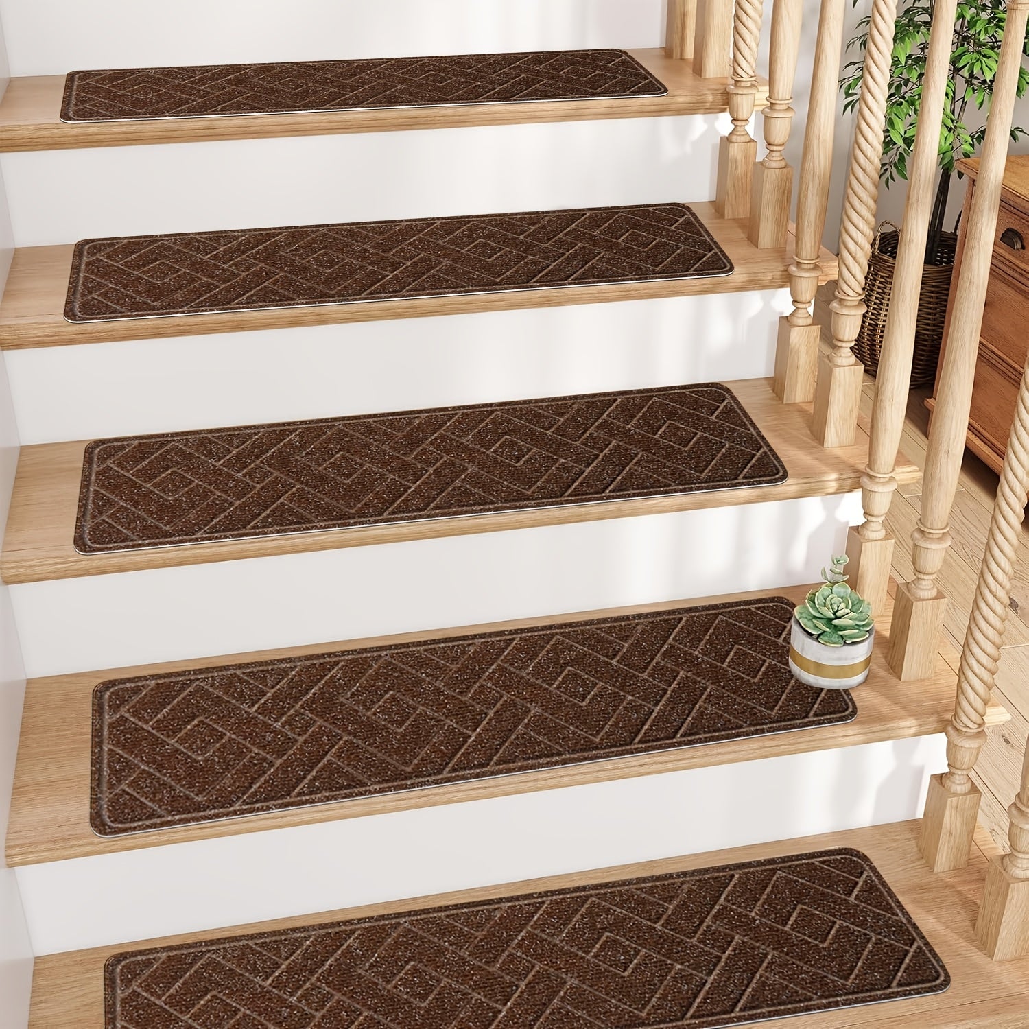 Non-Slip Stair Mats 30x8 Inch Set of 7 or 15 – Washable Indoor Stair Treads with Self-Adhesive Tape for Wooden Steps, Home & Office Safety Staircase Protection Cover
