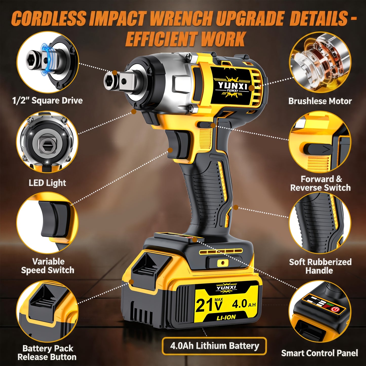Cordless Impact Wrench Kit 21V Brushless with Lithium Battery – Wireless Impact Gun & Drill Combo, Optional Toolbox, Charger & Sockets | High-Torque Power Tool for Car & Home Use, Great Gift for Men