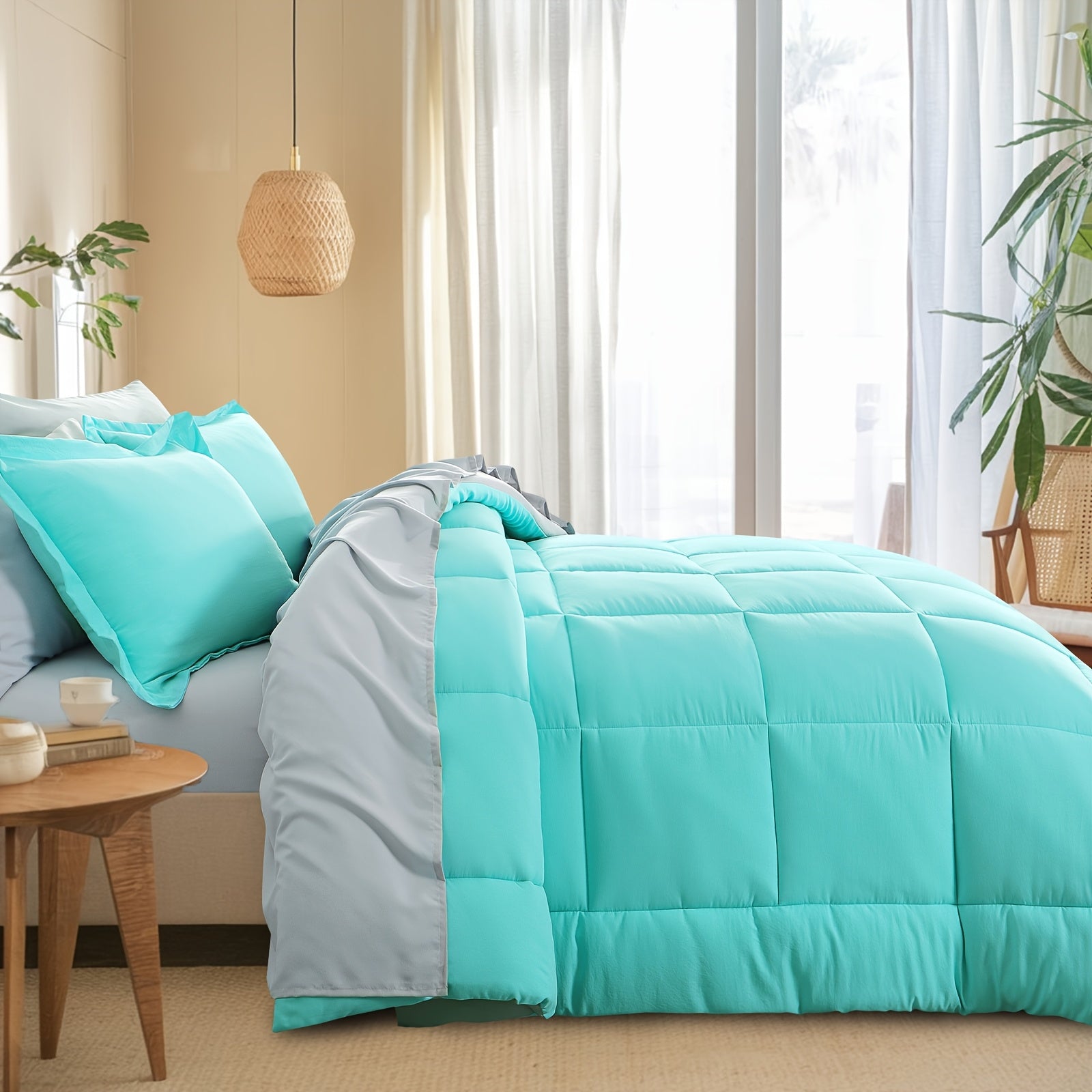 7pcs Luxurious Reversible Bedding, Soft Microfiber, Lightweight, Breathable, Easy to Care for - Includes Comforter, Flat Sheet, Fitted Sheet, And Pillowcases, Perfect As Gifts for The Family, Suitable for All Seasons