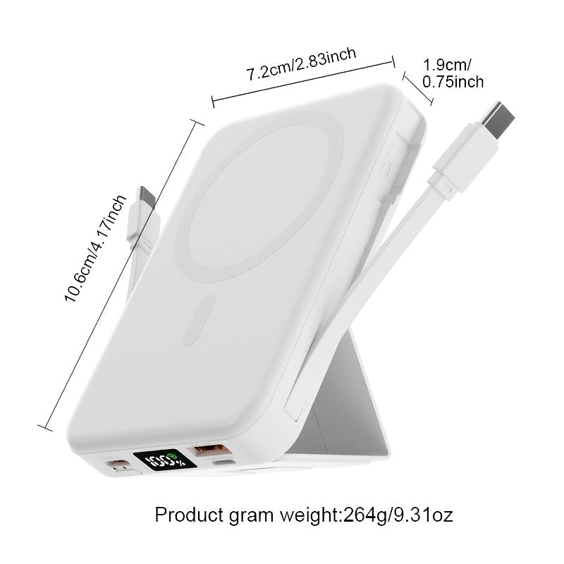 10000mAh Magnetic Fast Charging Power Bank with Digital Screen, Built-in 2 Charging Cables, USB Portable Mobile Phone Power Bank Can Charge 5 Devices At The Same Time, with Bracket, Compatible with iPhone 15/15 Plus/15 Pro/15 Pro Max/iPad