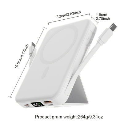 10000mAh Magnetic Power Bank with Digital Screen & Built-in Dual Cables - Charge 5 Devices Simultaneously, Portable USB Fast Charging Battery Pack with Stand, Compatible with iPhone 15 Pro Max iPad