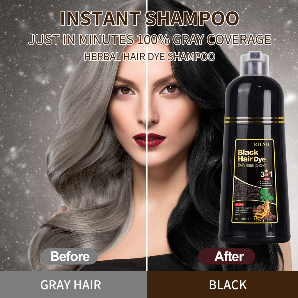 Hair Dye Shampoo for Grey Hair 3-Pack - Herbal Natural 3-in-1 Instant & Long-Lasting Gray Hair Coverage Shampoo for Men & Women, Plant Squalene Formula for All Hair Types