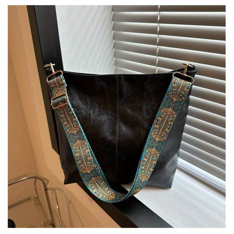 Wide Strap Women's Tote Bag – Large Capacity Fashionable Messenger Crossbody Shoulder Bag | Niche Trendy Design for Daily Commuting, Shopping & Travel | Stylish Everyday Handbag for Women