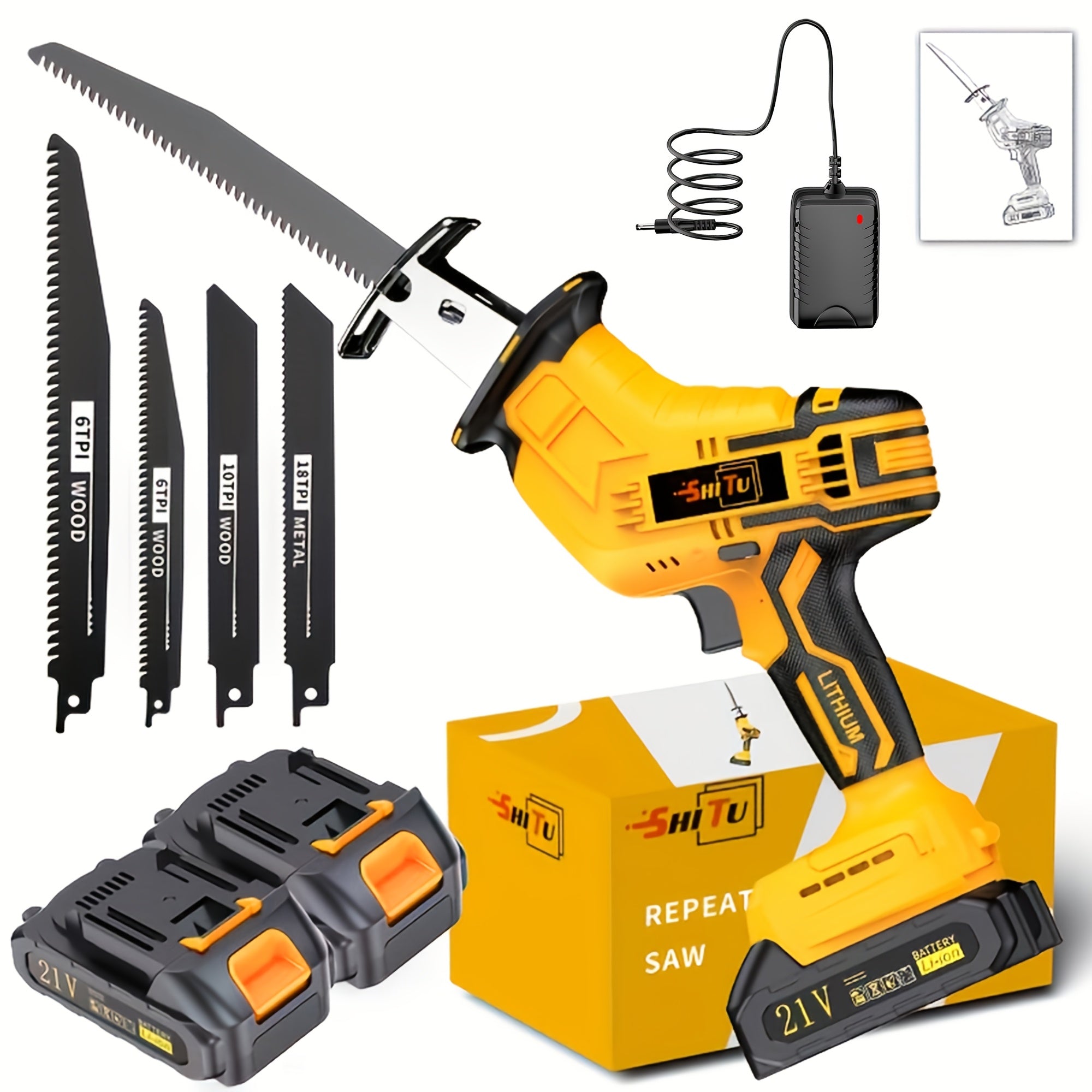 Cordless Reciprocating Saw with Blade – Lithium Battery Electric Saw for Cutting Trees, PVC, Wood & Soft Metal | Portable Handheld Power Tool for Home Renovation, Garden & Outdoor DIY Use