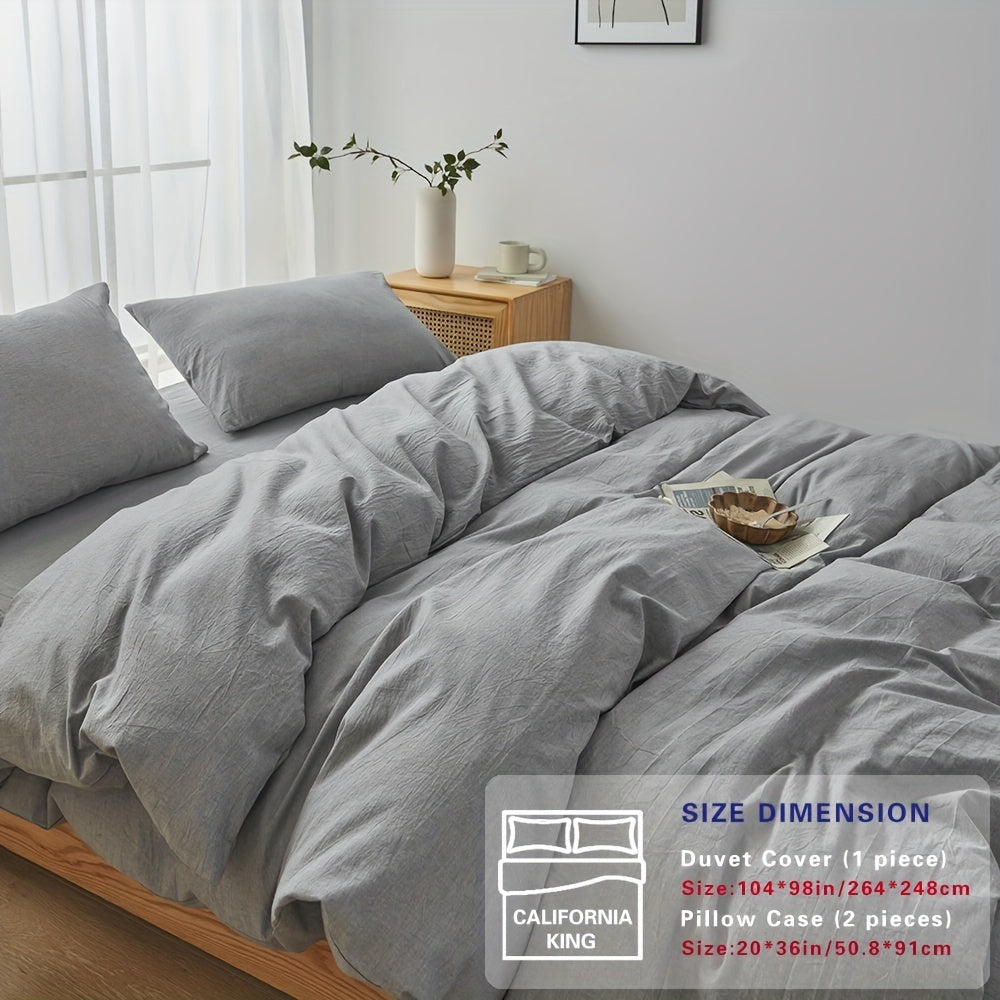 100% Washed Cotton Duvet Cover Set – Breathable, Durable & Ultra-Soft Comfy Bedding Set for All Seasons, Multiple Sizes & Colours