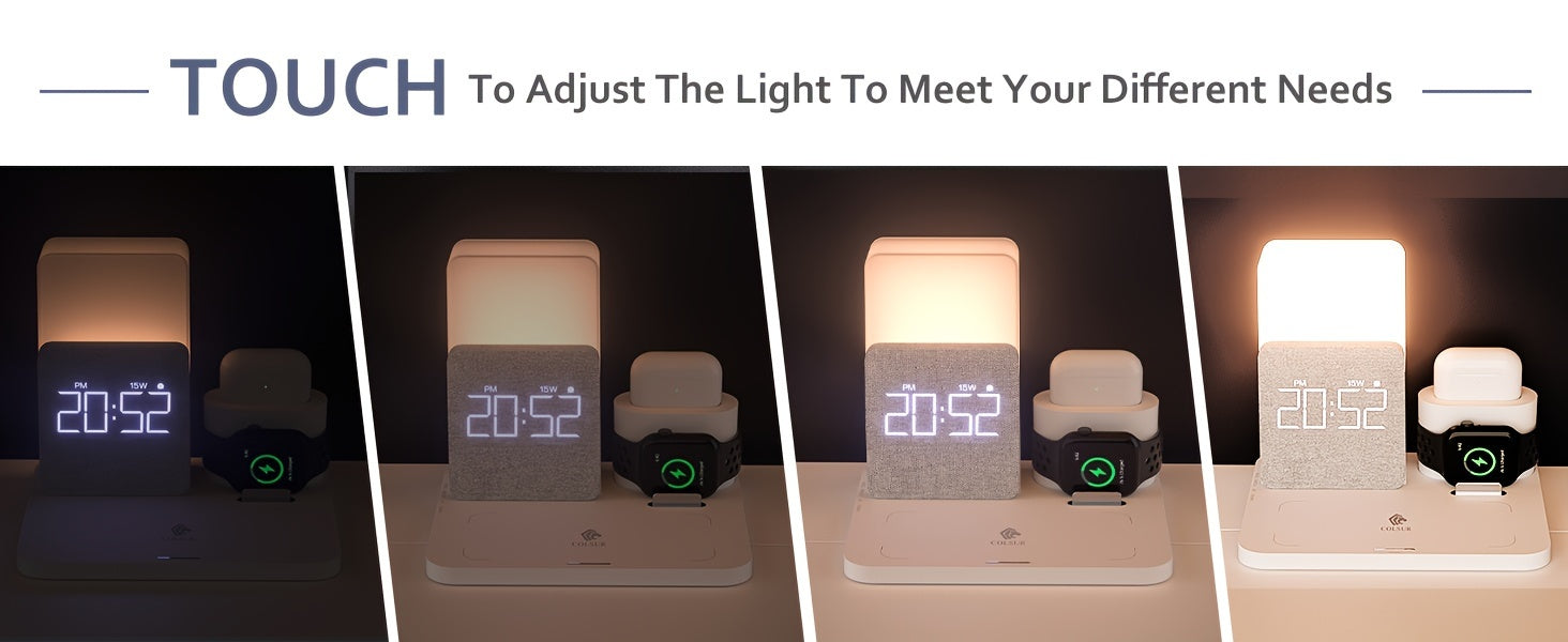 Wireless Charging Station, 3-In-1 Charging Station Alarm Clock with Wireless Charger for Iphone 12/13/14/15 Pro/13 Mini/13 Pro Max/12 Pro And Airpods