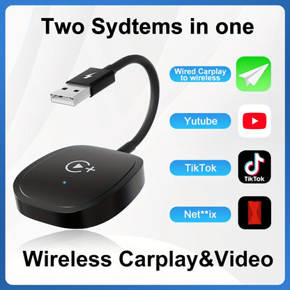 Wireless CarPlay Adapter with Built-In YouTube, TikTok & Netflix — Wired to Wireless Converter, Plug & Play, Fast Connection, Voice Control for iPhone & Car Infotainment Canada