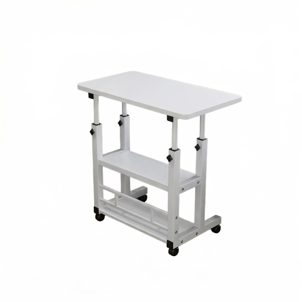 Three-Tier Mobile Lifting Desk with Wheels, Portable Side Table with Three-Layer Storage, Space-Saving Laptop Desk Suitable for Small Spaces Beside Sofas