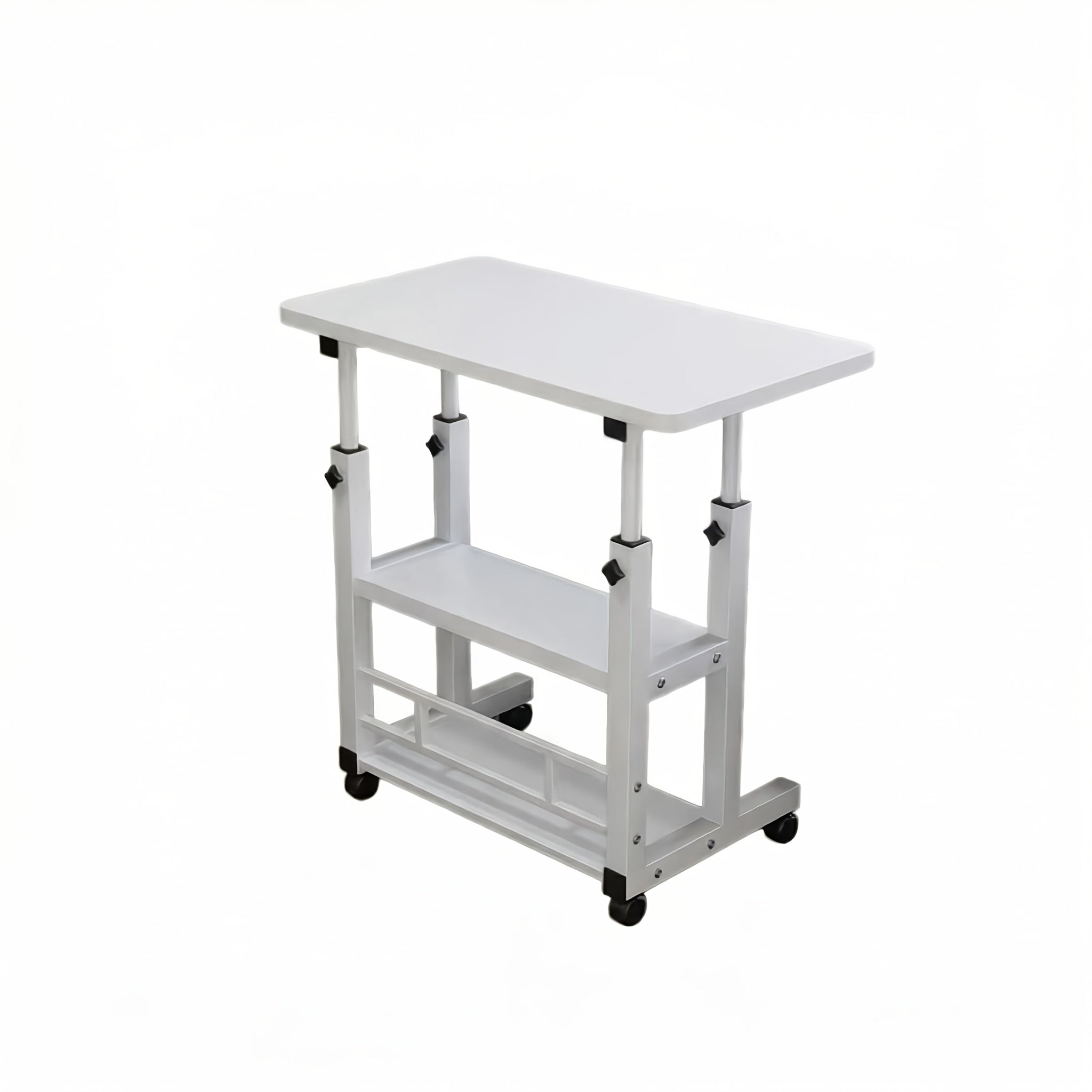 Three-Tier Mobile Lifting Desk with Wheels, Portable Side Table with Three-Layer Storage, Space-Saving Laptop Desk Suitable for Small Spaces Beside Sofas