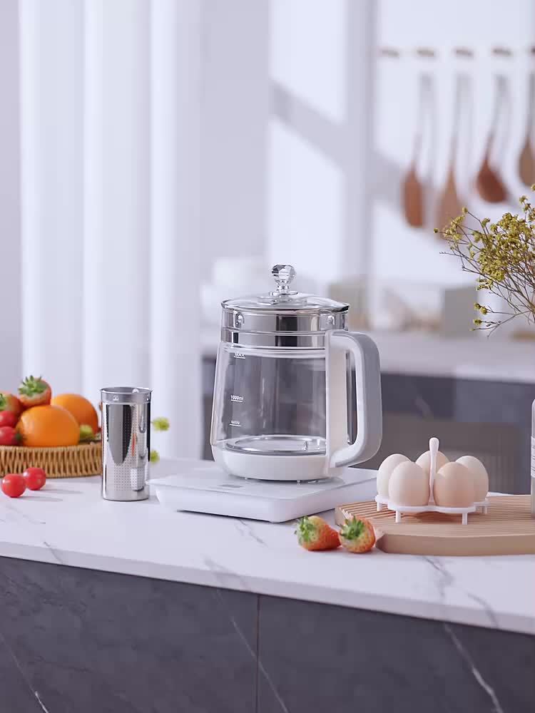 Yalulu Electric Kettle, Health Pot, Heated Glass Carafe, 1.8L/60.87oz, 18 Cooking Options, Smart Touch Screen, with Egg Steaming Rack, for Making Coffee, Porridge, Steaming Eggs, Removable Filter, Multi-functional Medical Health Pot