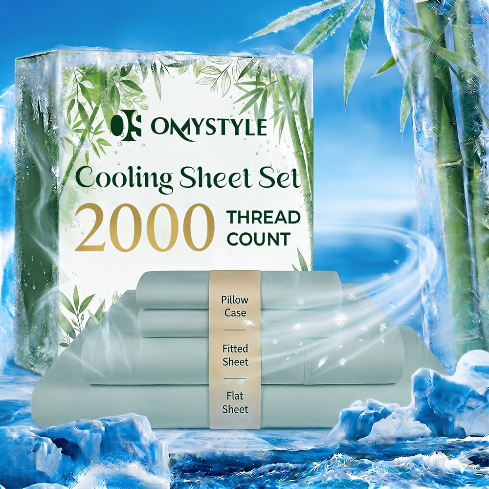 4pcs Cooling Bamboo Sheet Sets, Ultra-Soft And Breathable for Summer, with 16 Inch Deep Pocket, Ideal for Hot Sleepers, Includes Flat Sheet, Fitted Sheet And 2 Pillowcases, for Bedrooms, Guestrooms, Random Color Included