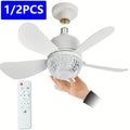 1pc/2pcs Christmas Lights Indoor Plug in Ceiling Fan Light Socket, Fan Light Bulb with Remote Control, Ceiling Fan, Small Ceiling Fans with 3-Speeds, Dimmable LED, E27/E26 Base, Socket Fans for Kitchen, Bedroom, And Small Rooms