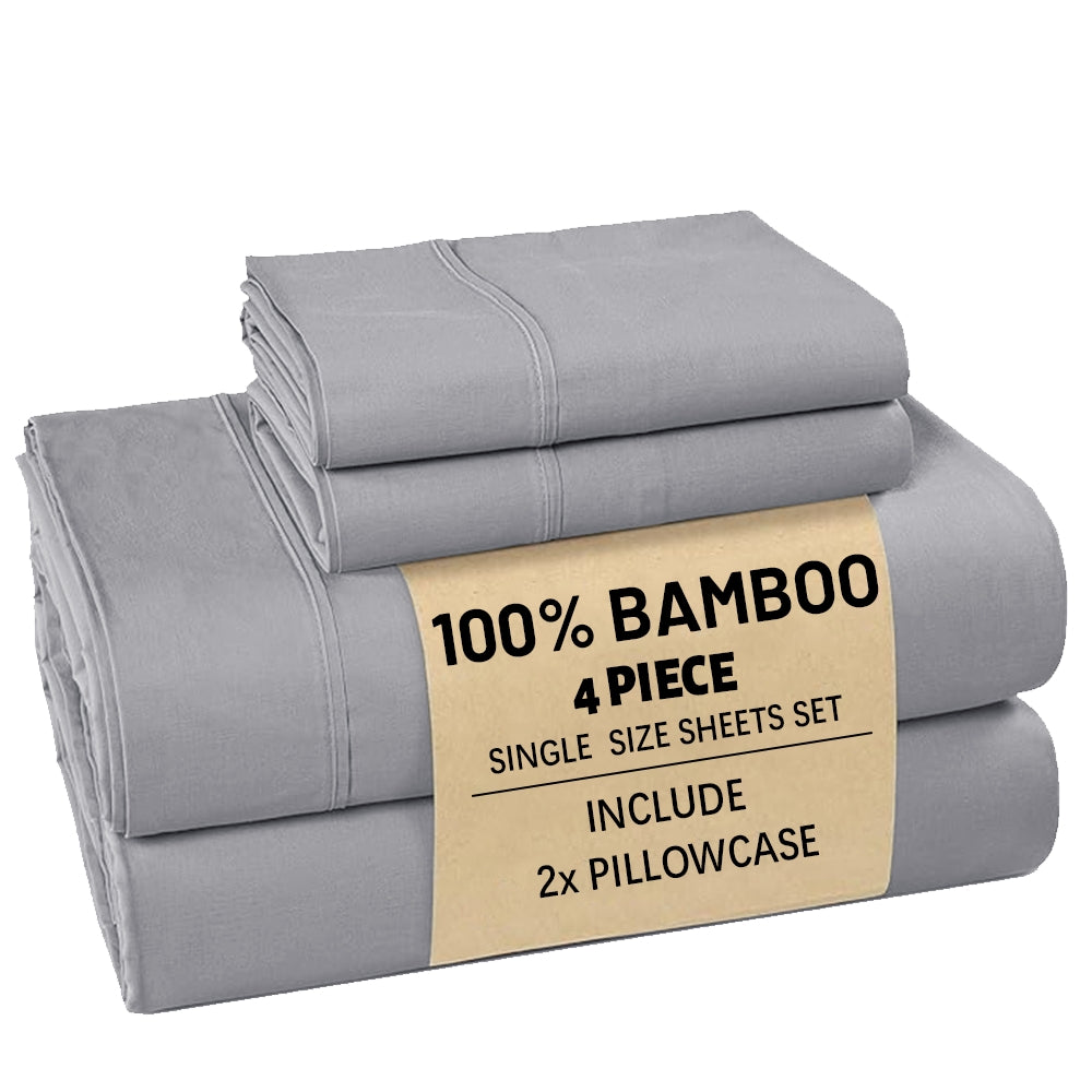 Bamboo Bed Sheet Set 3/4pcs – Soft Breathable Deep Pocket Sheets for Hot Sleepers, Durable Stitching, Twin Full Queen King, 11 Colours Including Assorted