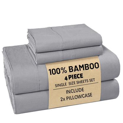 Bamboo Bed Sheet Set 3/4pcs – Soft Breathable Deep Pocket Sheets for Hot Sleepers, Durable Stitching, Twin Full Queen King, 11 Colours Including Assorted