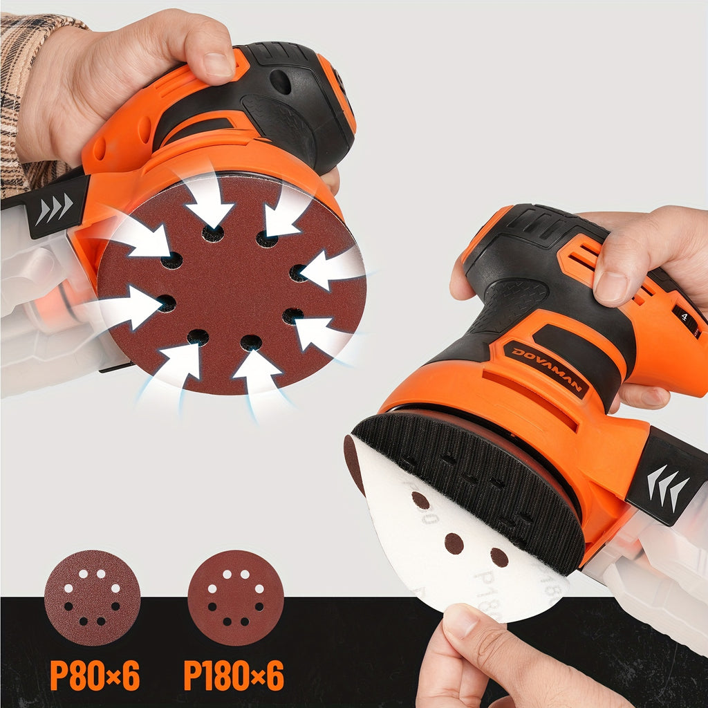 ROS01A Orbital Sander, 3A Random Orbit Sander, 6 Variable Speeds, Up to 13000 Rpm, 12pcs Sandpapers, 5in Sanding Pad, Dust Collection, Electric Sander Perfect for Woodworking