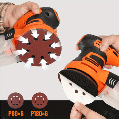Random Orbital Sander 3A 13000RPM – 6 Variable Speeds, 12pcs Sandpapers, 5in Pad, Dust Collection, Electric Sander for Wood Metal PVC Woodworking Canada