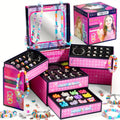 Princess DIY Beaded Jewelry Making Set with Jewelry Box & Mirror - Bracelets, Necklaces & Beads Craft Kit, Birthday Gift for Girls Kids Ages 3 and Up, Pink or Blue