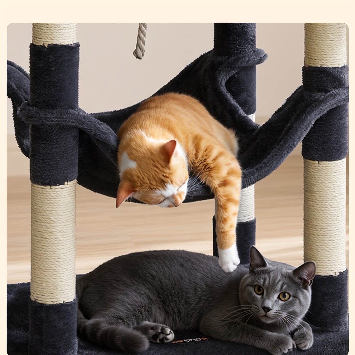 56-Inch Cat Tree Tower with Hammock, Plush Perches & Scratching Post – Multi-Level Indoor Cat Condo for Kittens & Adult Cats, Staircase Design for Easy Climbing