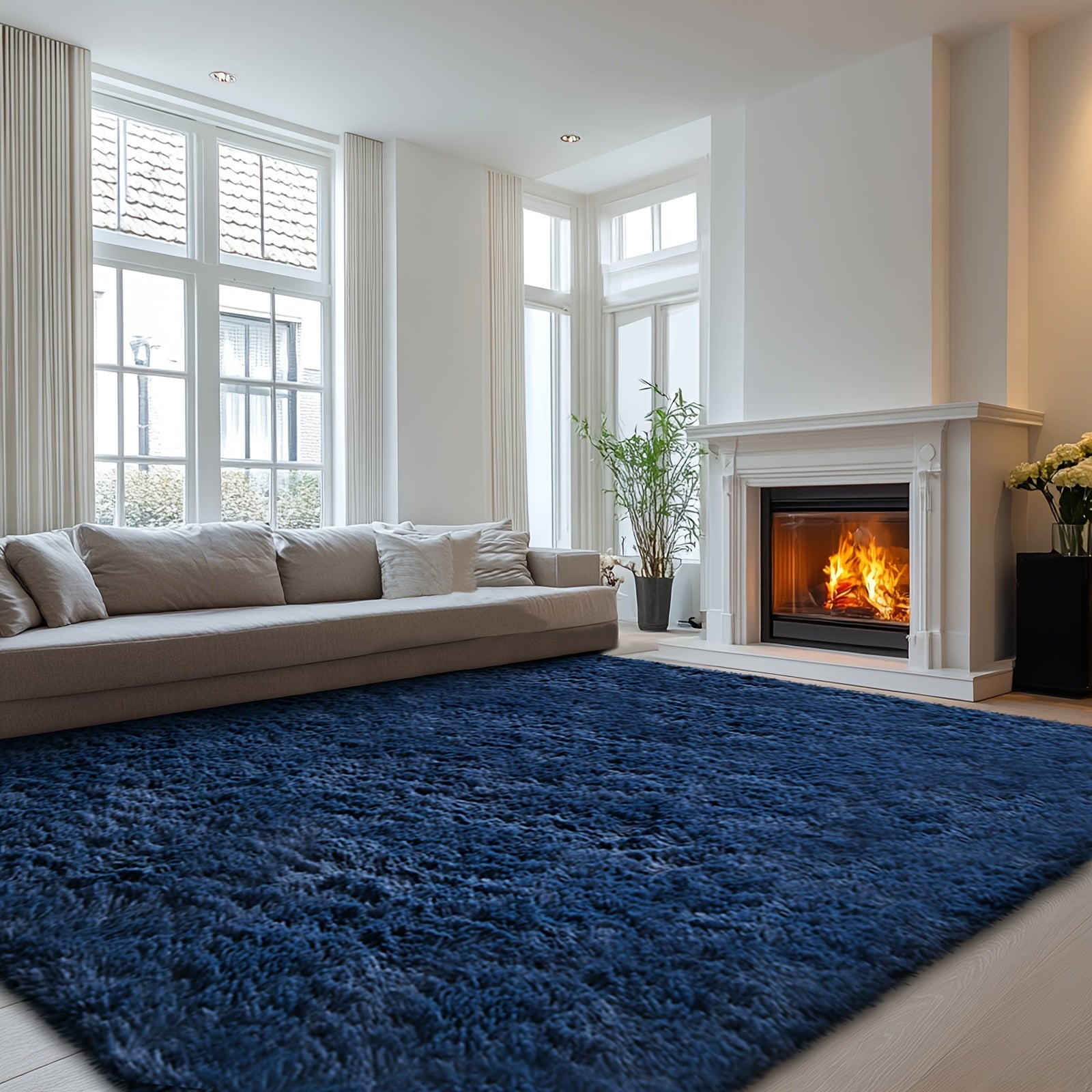 Fluffy Soft Area Rug – Luxury Non-Slip Indoor Carpet for Living Room, Bedroom & Home Decoration, Ultra-Plush Floor Rug, 7 Colours & 5 Sizes, Tie-Dye Black White Navy Blue Grey
