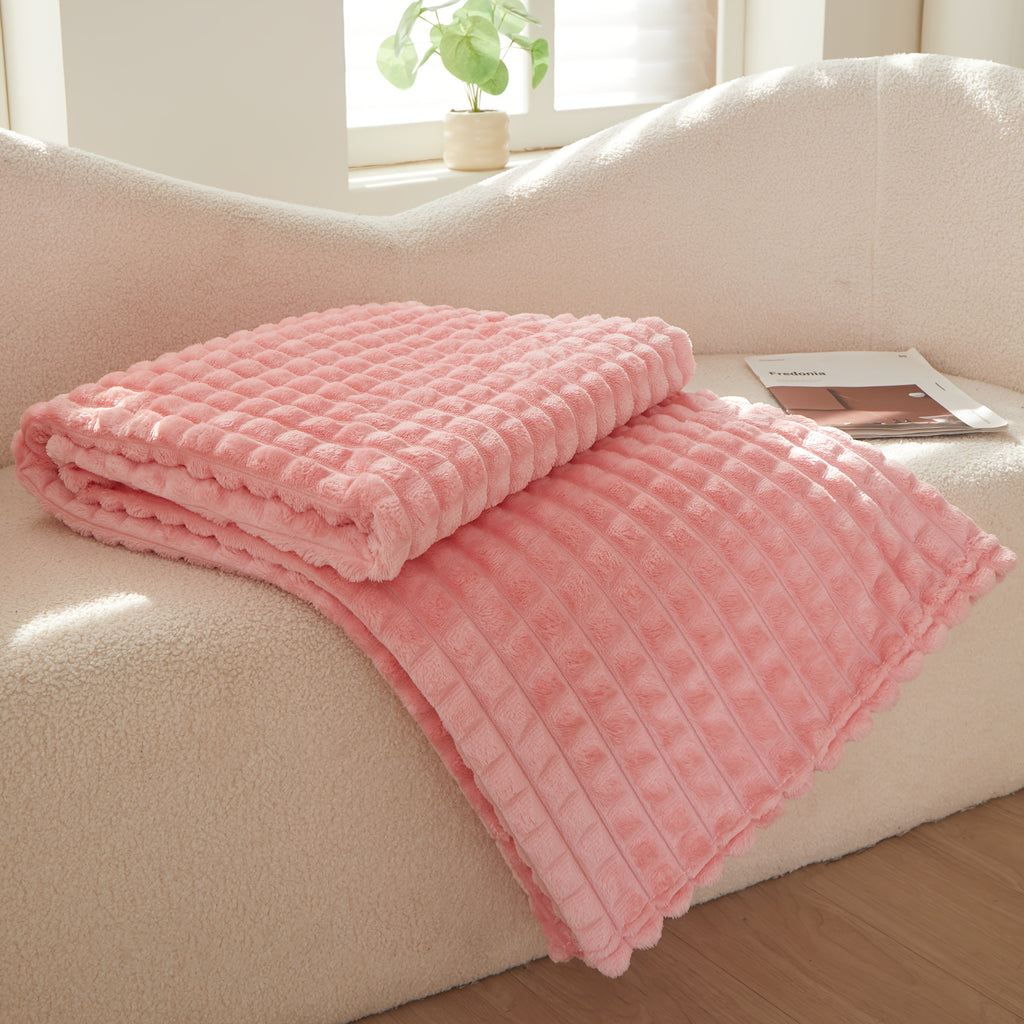 Solid Colour Plush Throw Blanket – Soft Warm Sofa Blanket for Naps, Office, Camping & Pets | All-Season Bedspread Gift Blanket | White Khaki Grey | Multiple Sizes