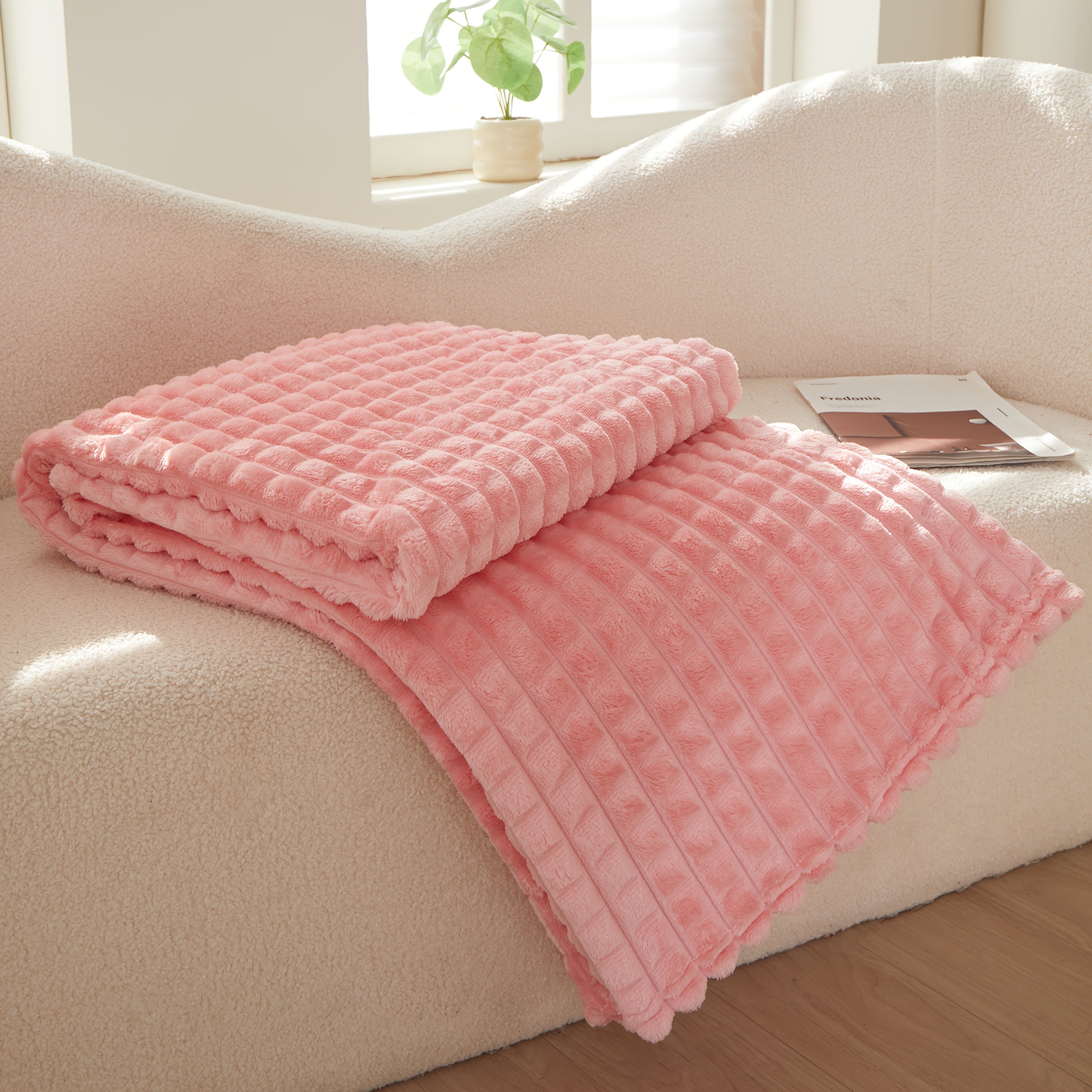 Solid Colour Plush Throw Blanket – Soft Warm Sofa Blanket for Naps, Office, Camping & Pets | All-Season Bedspread Gift Blanket | White Khaki Grey | Multiple Sizes