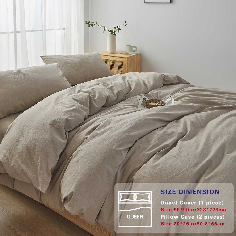 100% Washed Cotton Duvet Cover Set – Breathable, Durable & Ultra-Soft Comfy Bedding Set for All Seasons, Multiple Sizes & Colours