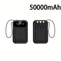 50000Mah Portable Large Capacity Mobile Power Bank, Comes with Four Data Cables/Lanyard/Led Power Display, Suitable for Fast Charging of Mobile Phones Such As Iphone/Android And Digital Electronic Products, Outdoor Portable Emergency Power Bank
