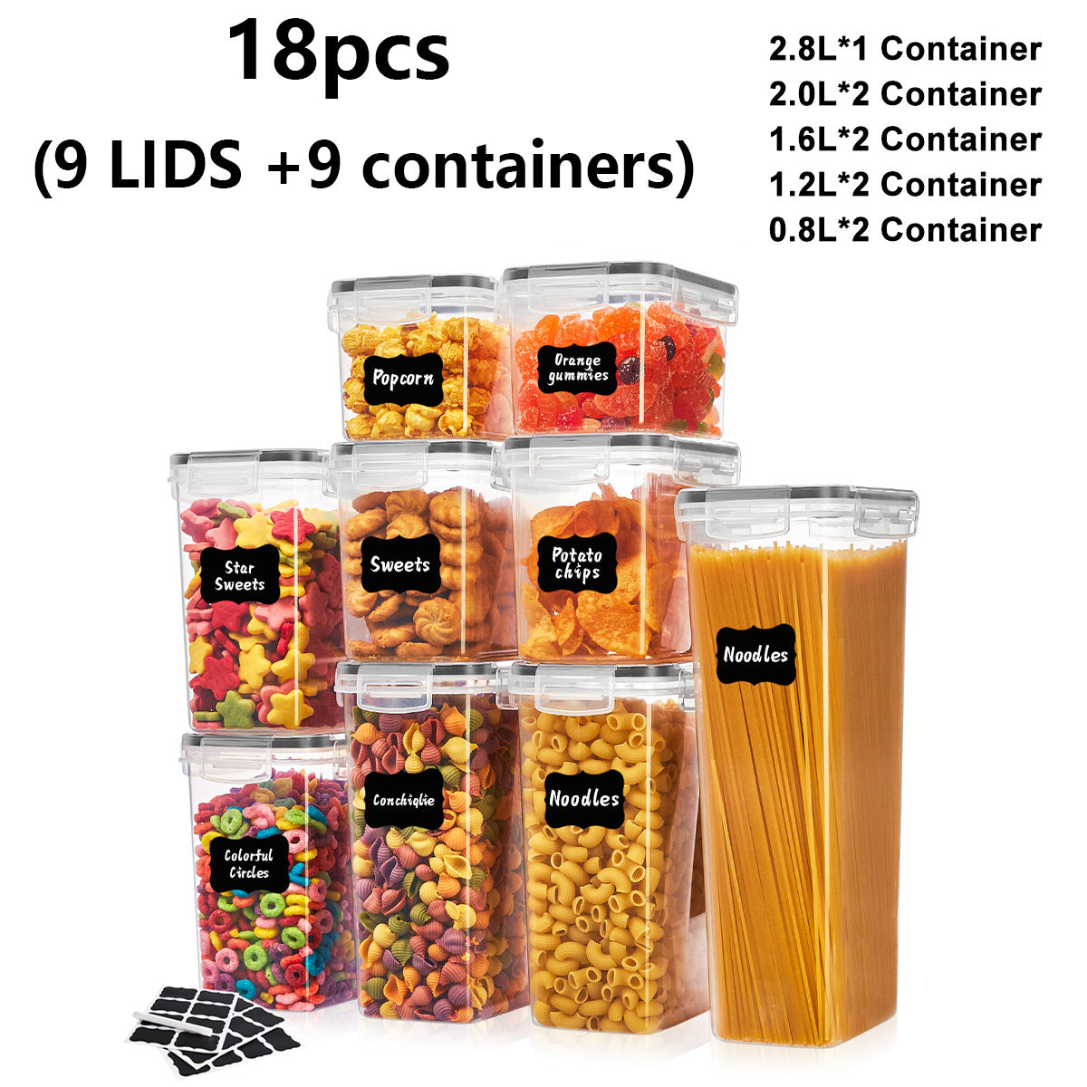 Pantry Food Storage Containers with Airtight Lids 14/18/30/60pcs – BPA Free Stackable Organizer Set for Rice Pasta Grains Tea Nuts Coffee Beans Flour & Sugar | ShopVora CA