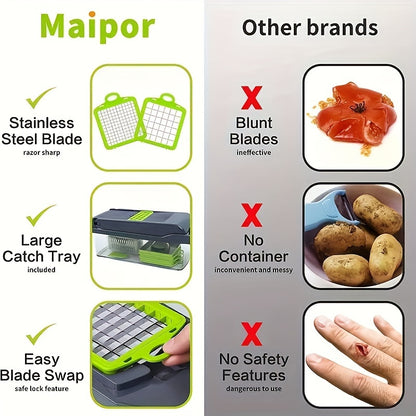18-Piece Vegetable Chopper Set with Container – Box Grater Mandoline Slicer Food Cutter & Shredder for Onion, Salad, Fruit & Potato | Hand Crank Kitchen Gadget | ShopVora CA