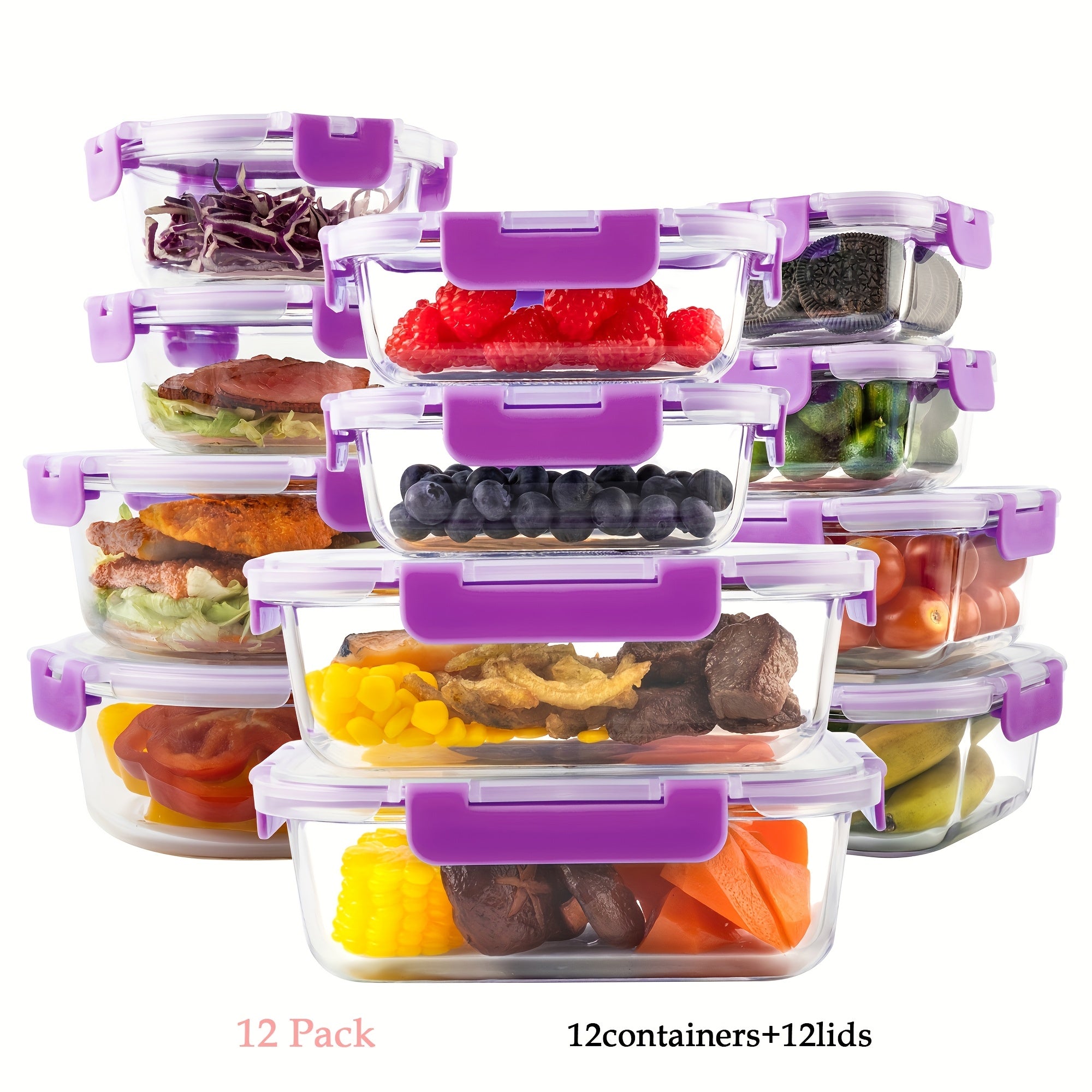 Borosilicate Glass Food Storage Containers Set 10/12 Pack with Leakproof Airtight Lids – Meal Prep, Lunch, Leftovers, Kitchen Pantry Organizer