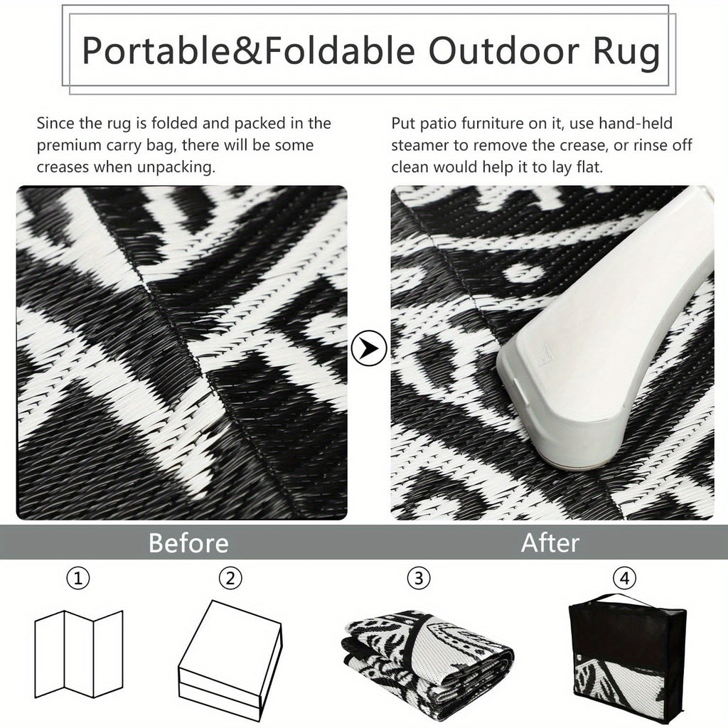 1pc Round Outdoor Rug, Boho Outdoor Carpet Patio Rugs Outdoor Circle Rug Reversible Outdoor Patio Rug Lightweight Portable Outdoor Area Rug For Patio Balcony Camping