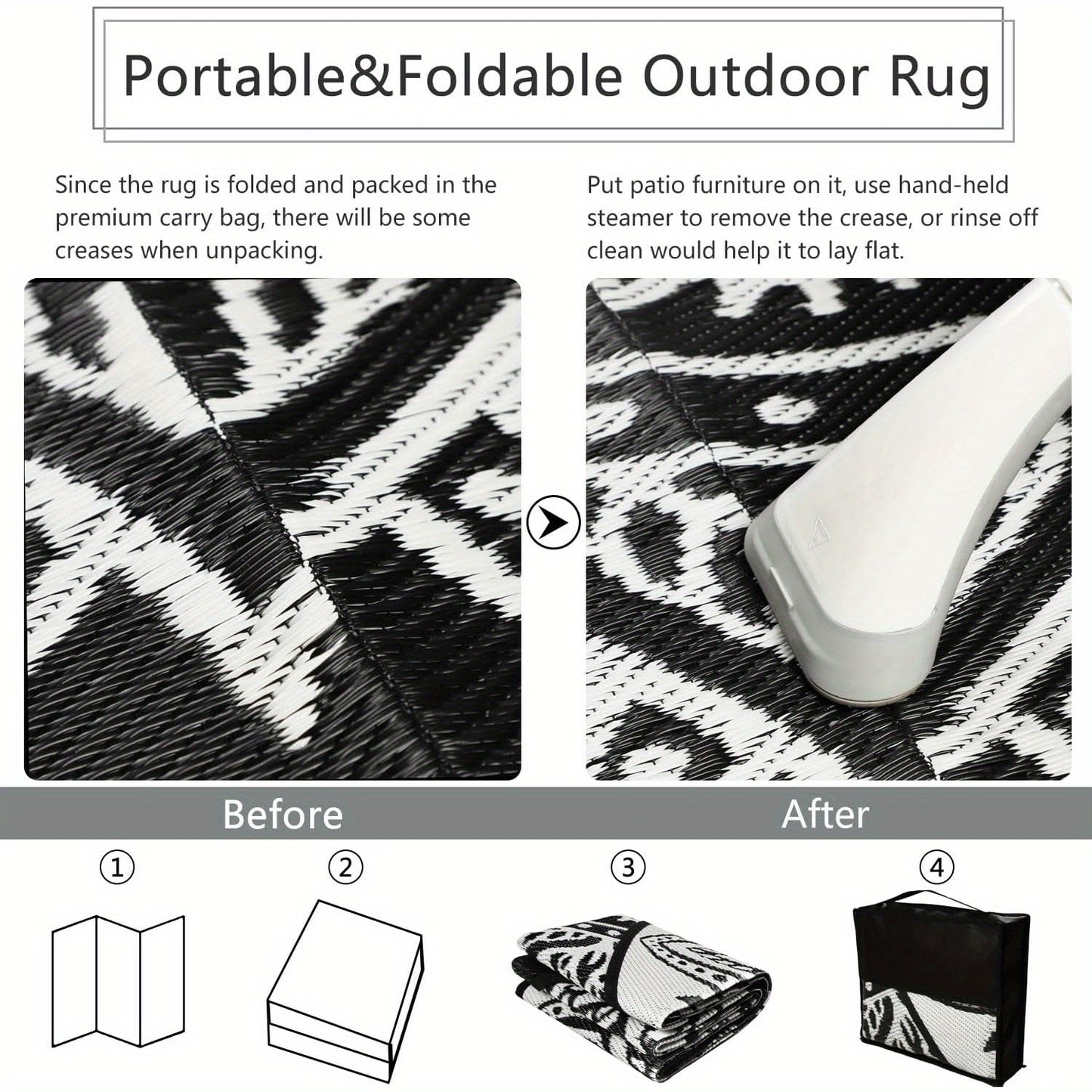Round Boho Outdoor Rug Reversible Circle Patio Carpet – Lightweight Portable Outdoor Area Rug for Patio, Balcony, Camping & Backyard, Bohemian Style Weatherproof Floor Mat
