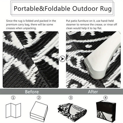 Round Boho Outdoor Rug Reversible Circle Patio Carpet – Lightweight Portable Outdoor Area Rug for Patio, Balcony, Camping & Backyard, Bohemian Style Weatherproof Floor Mat