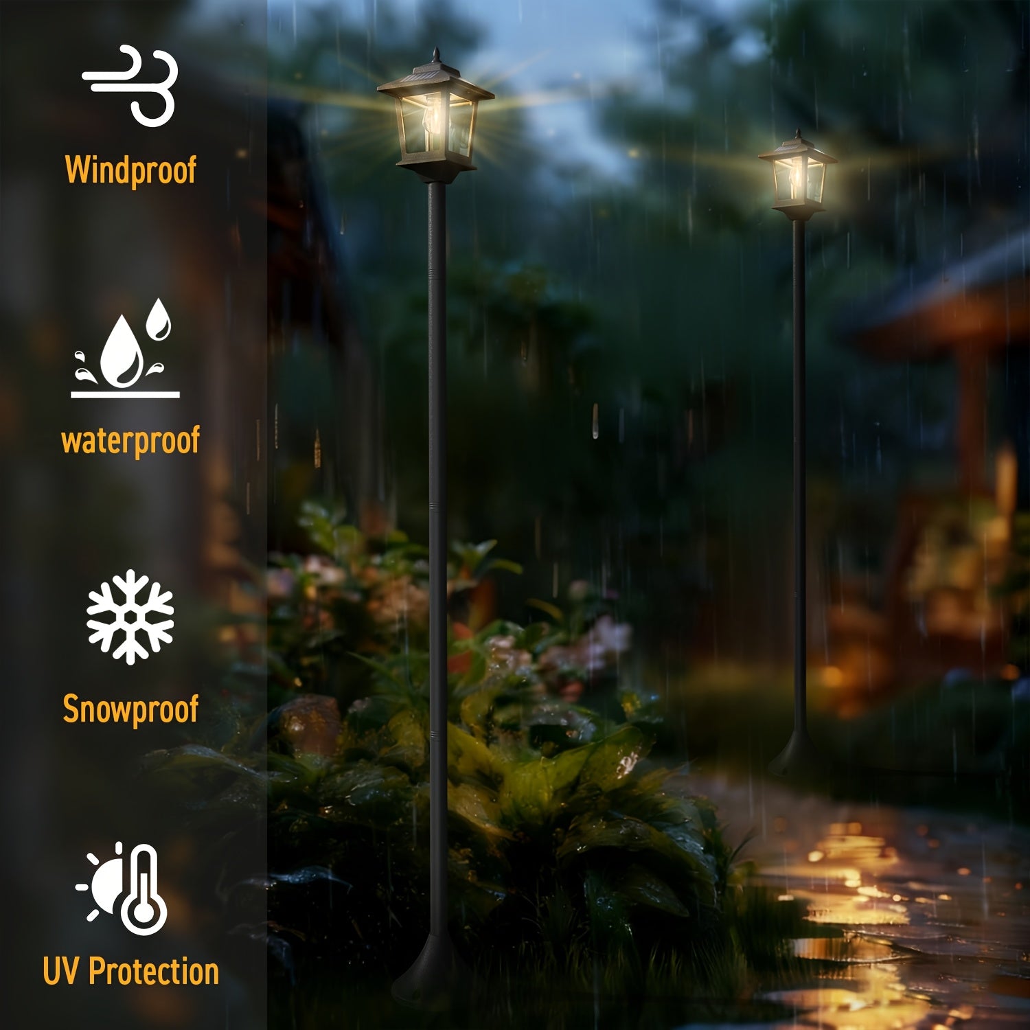 2-Pack Outdoor Solar Lamp Post Lights, Aluminum Solar Floor Lamps for Garden, Yard, Pathway, Warm White Front/Back Door Lighting