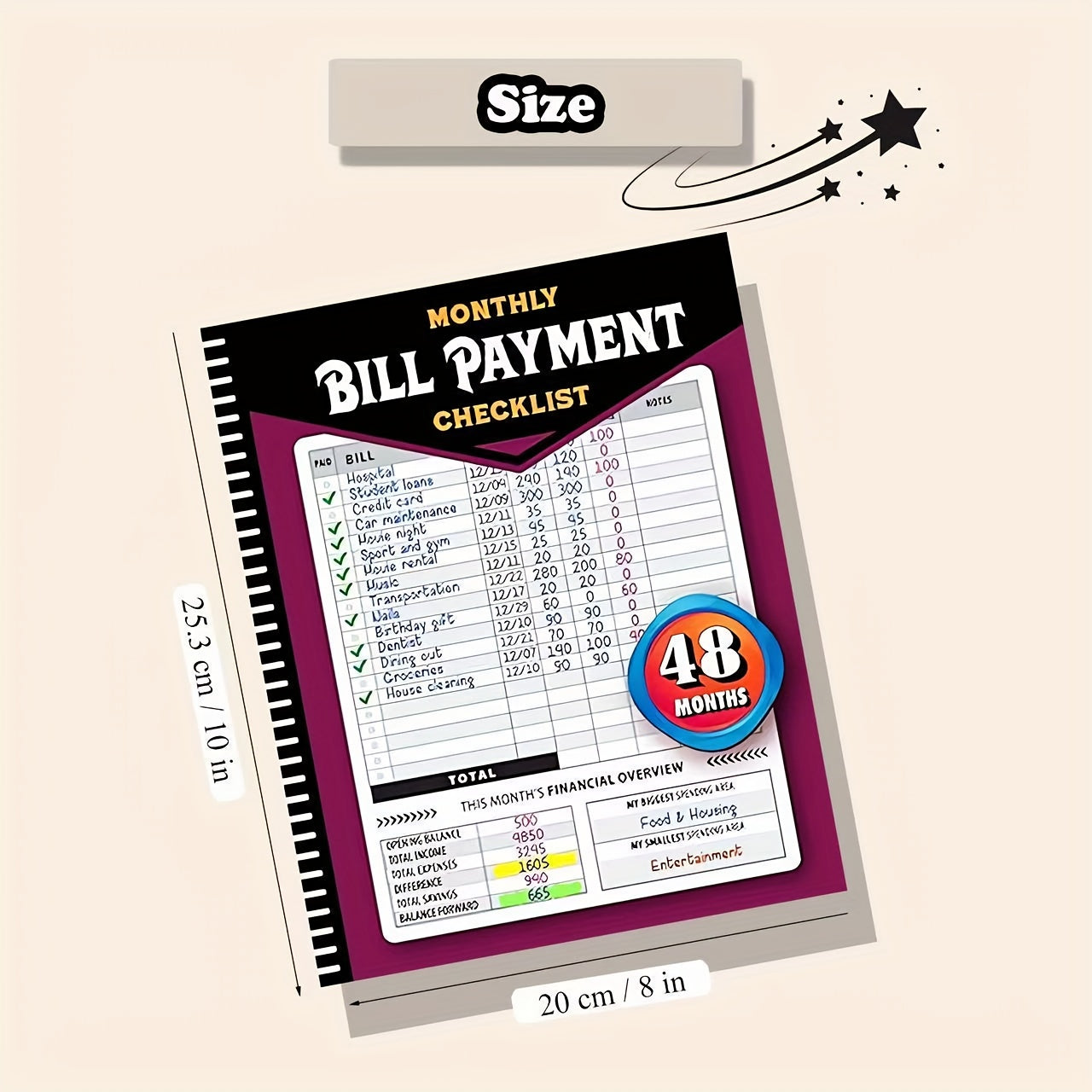 48-Month Bill Payment Planner & Financial Organizer – Monthly Household Budget Tracker, 4-Year Expense Log Book, Paper Notebook for Home Finance Management