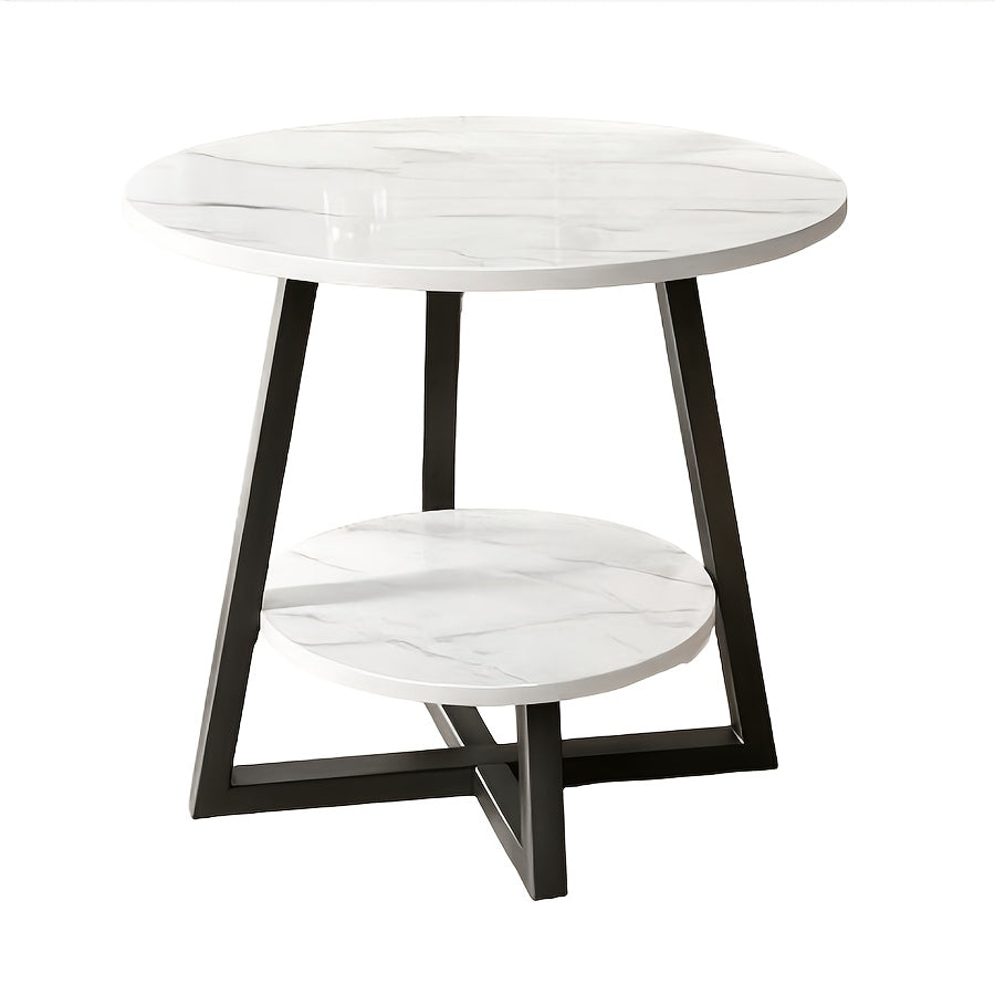 Round Coffee Table 2-Tier Marble Effect Top Heavy-Duty Storage End Table for Living Room Bedroom Dorm Home Office - Modern Side Table, Canada