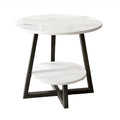 Round Coffee Table 2-Tier Marble Effect Top Heavy-Duty Storage End Table for Living Room Bedroom Dorm Home Office - Modern Side Table, Canada