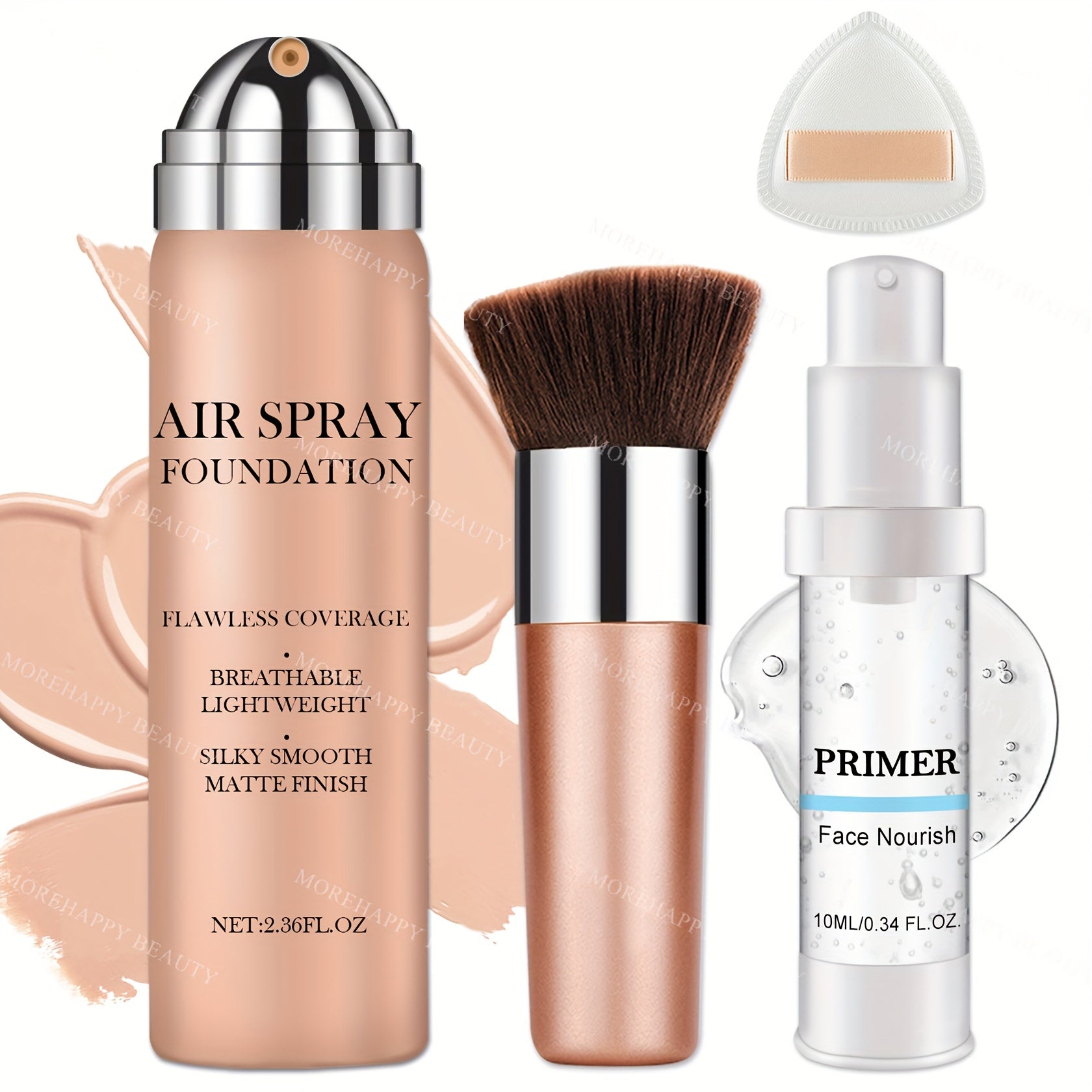 Liquid Foundation Full Coverage Set – Oil Control Moisturizing Formula + Makeup Lotion & 3 Powder Puffs – Natural, Beige & Nude Shades for All Skin Types – Concealer Foundation Kit