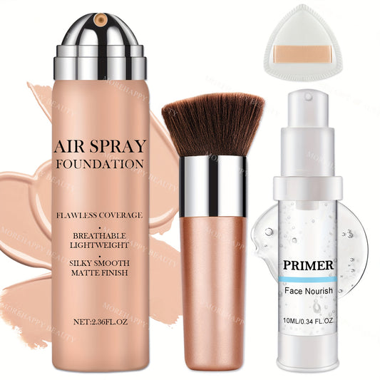 Liquid Foundation 01 Natural Color Set+makeup Lotion+2pcs Fingertip Powder Puff+pointed Powder Puff, Oil Control Full Cover Liquid Foundation Make-up, Perfect Moisturizing Concealer for All Skin Types