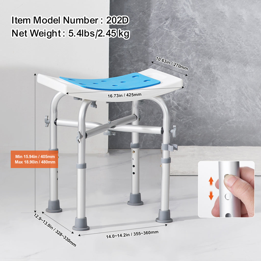 VEVOR Shower Chair, Adjustable Height Shower Stool, Shower Seat for Inside Shower or Tub, Non-Slip Bench Bathtub Stool Seat for Elderly Disabled Handicap, 350 LBS/ 500 LBS Capacity, No handrails/With handrails