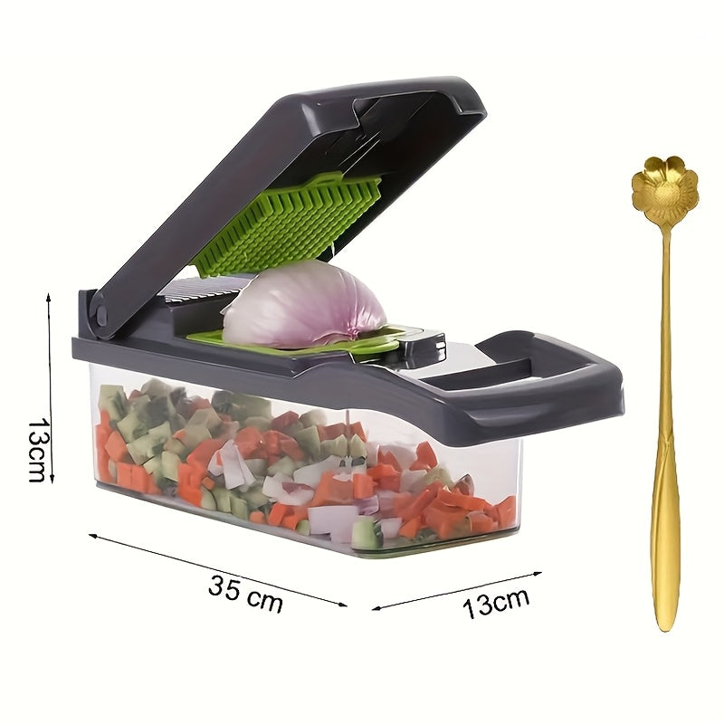 Vegetable Chopper 17-in-1 with 8 Blades & Container – Onion Mincer, Dicer, Egg Slicer, French Fry Cutter & Salad Chopper – All-in-One Kitchen Gadget for Home Meal Prep
