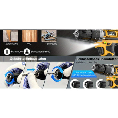20V Cordless Impact Drill 35Nm Max Torque, 18+3 Torque Settings, 3/8" Keyless Chuck, Built-in LED Light, 2.0Ah Battery, Drills Concrete Walls Tightens Screws, Perfect Gift for DIY & Professionals