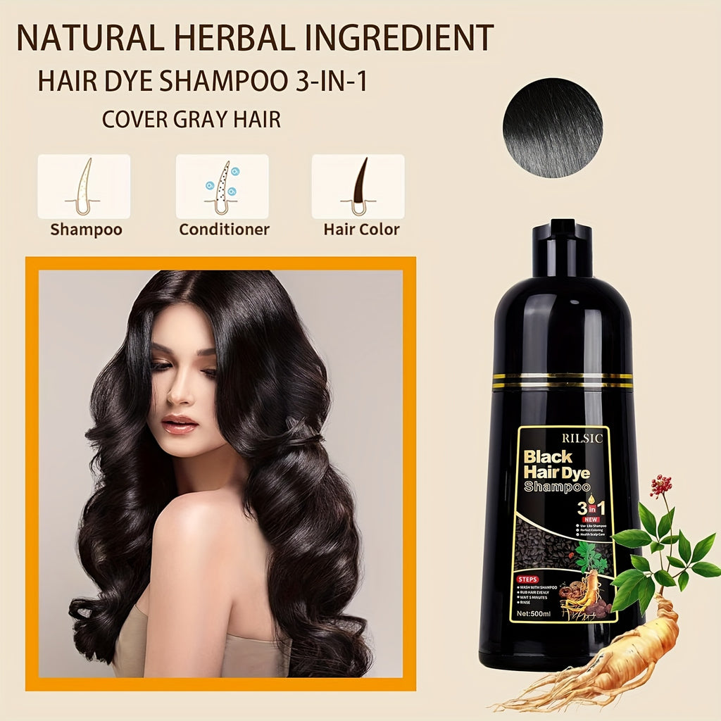 RILSIC 3-in-1 Herbal Hair Dye Colour Shampoo – Instant Natural Hair Colouring in Minutes for Women & Men | 16.91oz Halloween & Everyday Gift