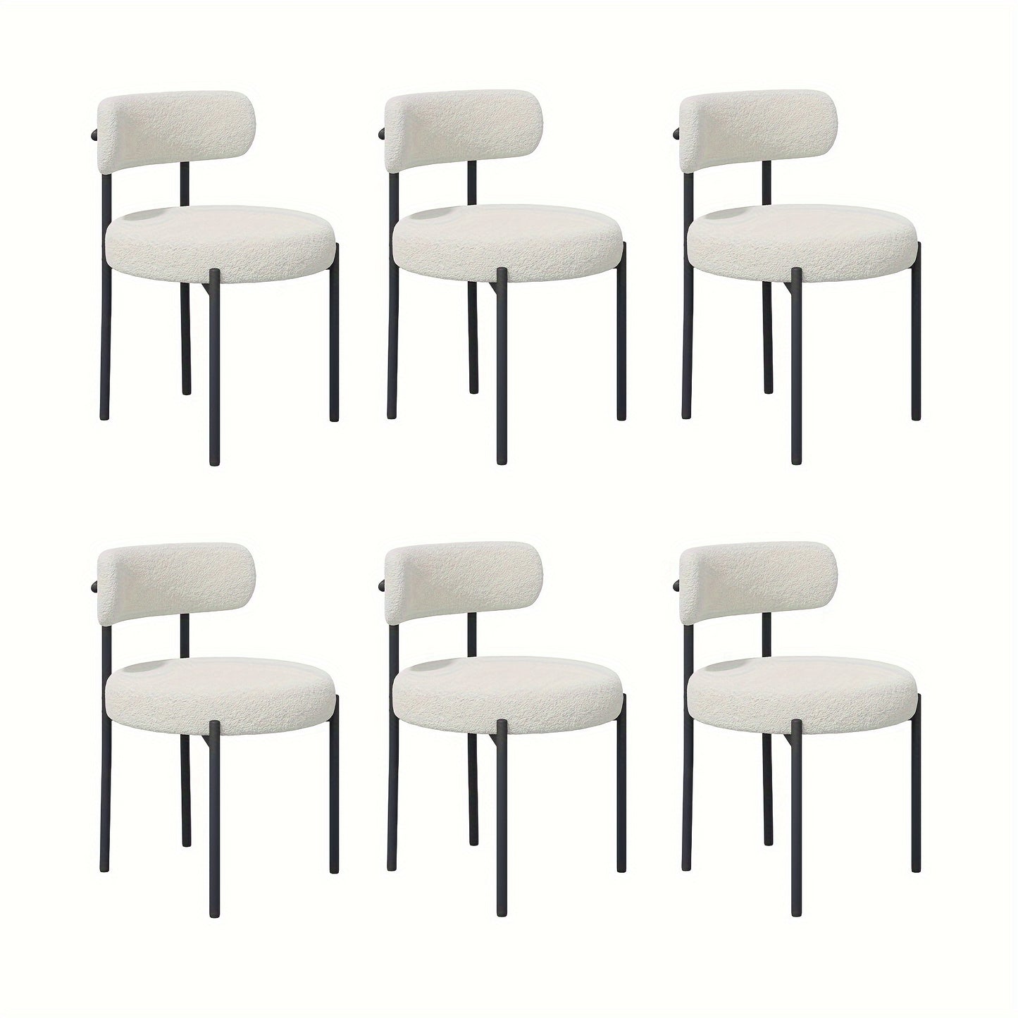 Mid-Century Modern Dining Chairs with Boucle Fabric & Thick Cushions – Rounded Back Upholstered Accent Chair with Sturdy Metal Legs for Dining Room Living Room