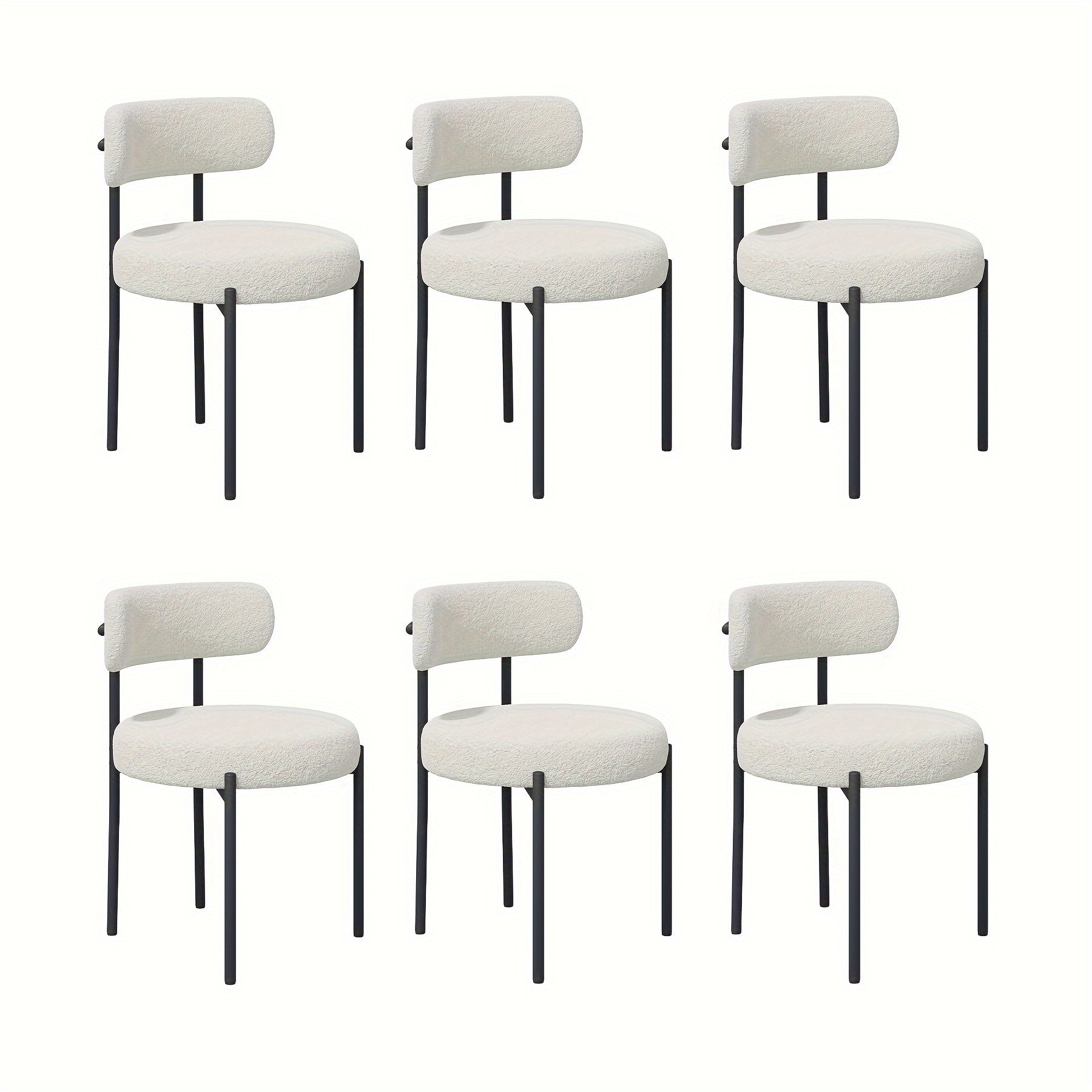 Mid-Century Modern Dining Chairs with Boucle Fabric & Thick Cushions – Rounded Back Upholstered Accent Chair with Sturdy Metal Legs for Dining Room Living Room