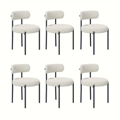 Mid-Century Modern Dining Chairs with Boucle Fabric & Thick Cushions – Rounded Back Upholstered Accent Chair with Sturdy Metal Legs for Dining Room Living Room